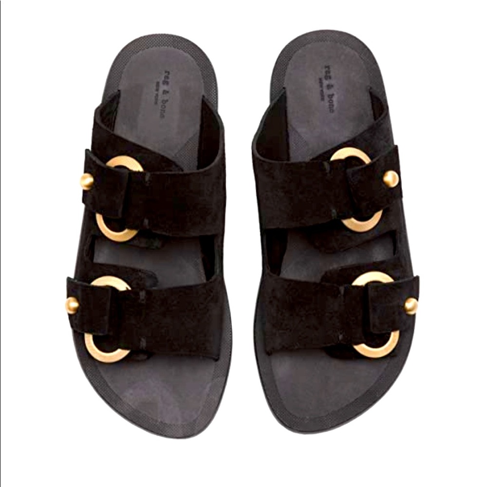 rag & bone Avost Sandal black suede gold 7.5 New